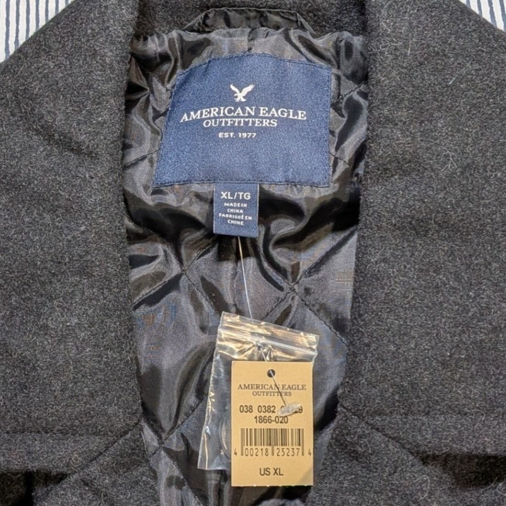 NEW American Eagle XL $120 Charcoal Gray Wool Blend Double Breasted Peacoat Coat - Picture 4 of 11
